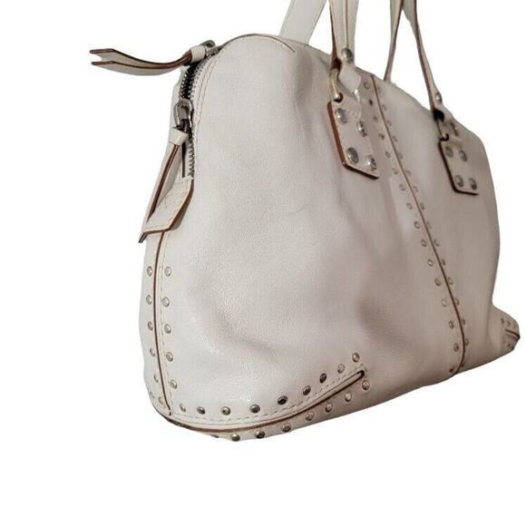 RARE MICHAEL KORS Duffle Handbag Leather Ivory Satchel Silver Stud Medium - Picture 7 of 15